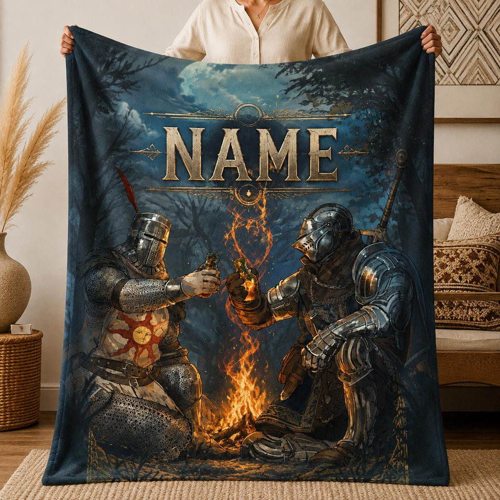 Personalized Sun Knight Fleece Throw Blanket – Cozy Fantasy RPG Fan Gift