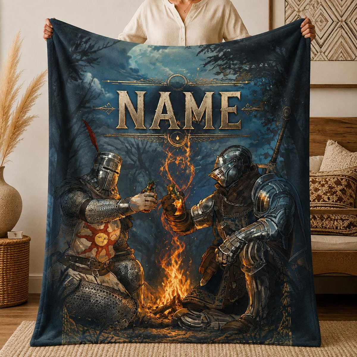 Personalized Sun Knight Fleece Throw Blanket – Cozy Fantasy RPG Fan Gift
