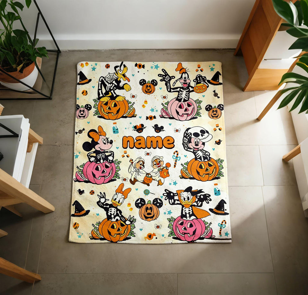 Custom‑Name Disney Halloween Blanket Soft Throw, Children Holiday Gift