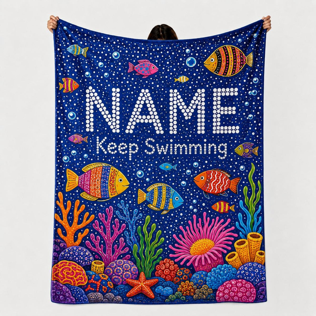 Custom Ocean Friends Fleece Throw Blanket, Personalized Underwater World Decor