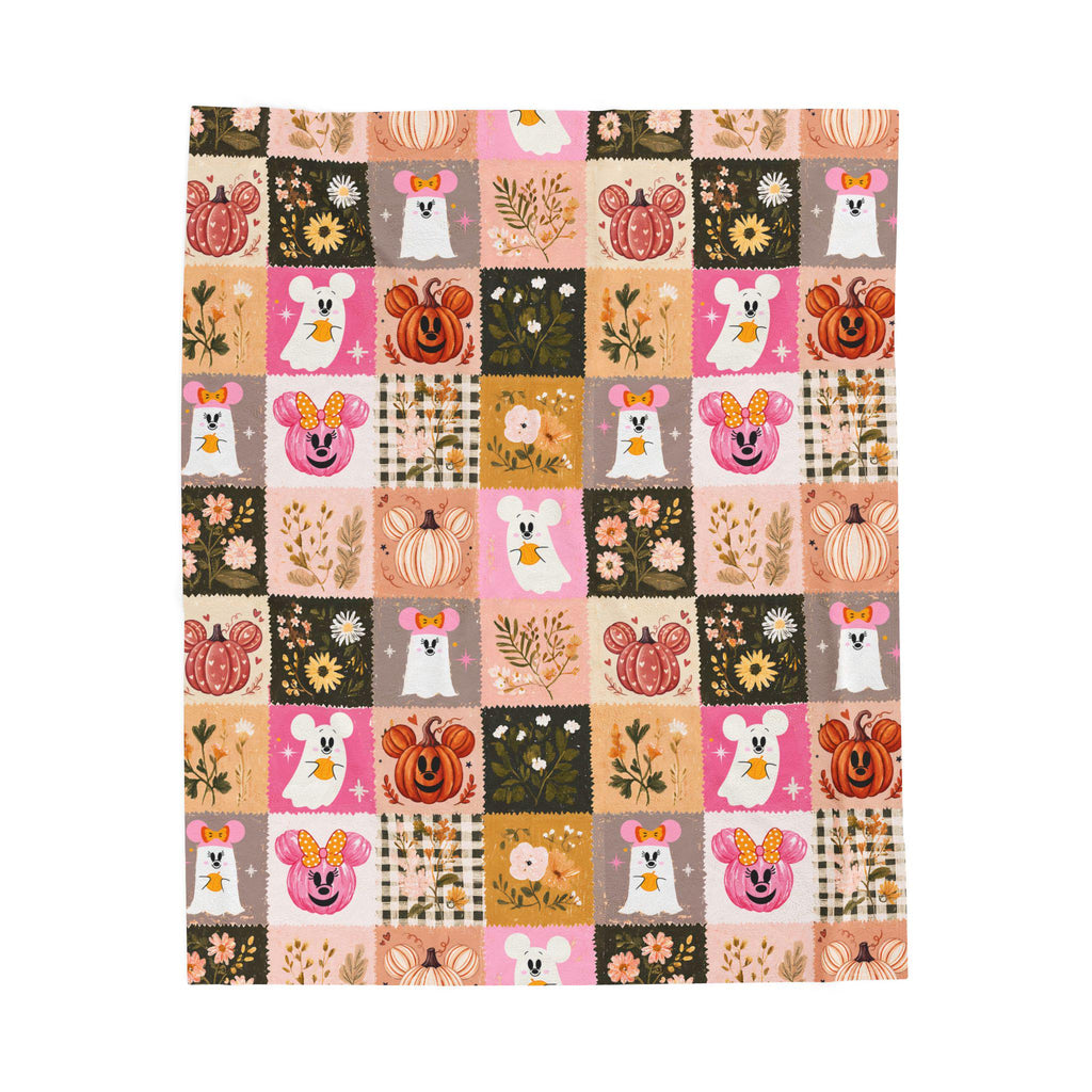 Minnie Ghost Velveteen Plush Halloween Blanket | Mickey Pumpkin Pink and Orange Halloween Throw