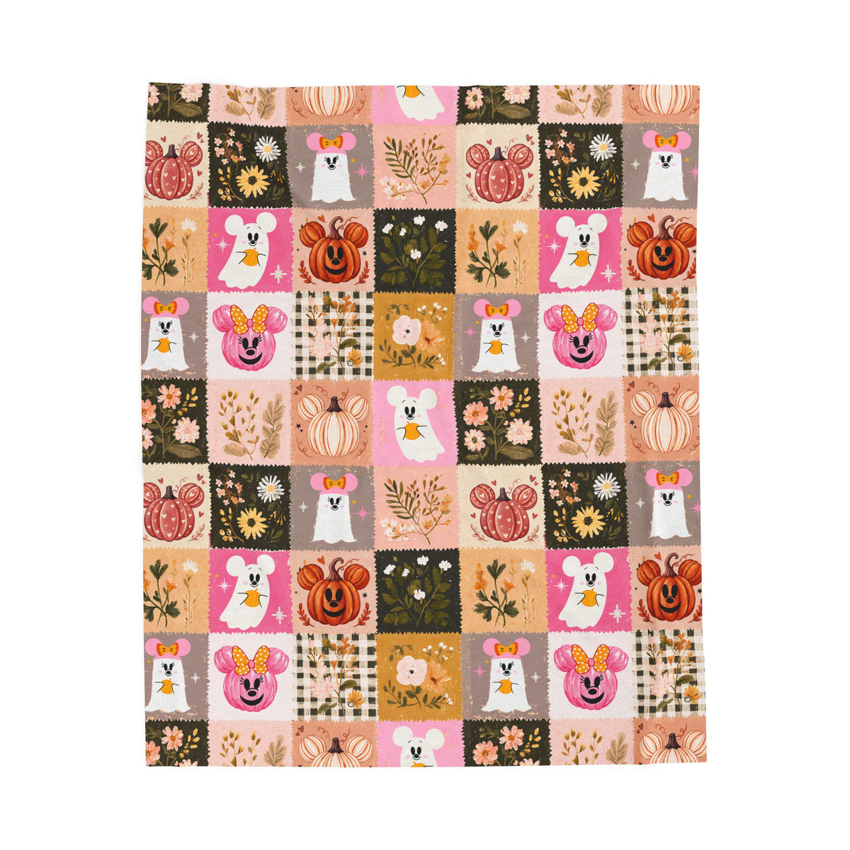 Minnie Ghost Velveteen Plush Halloween Blanket | Mickey Pumpkin Pink and Orange Halloween Throw