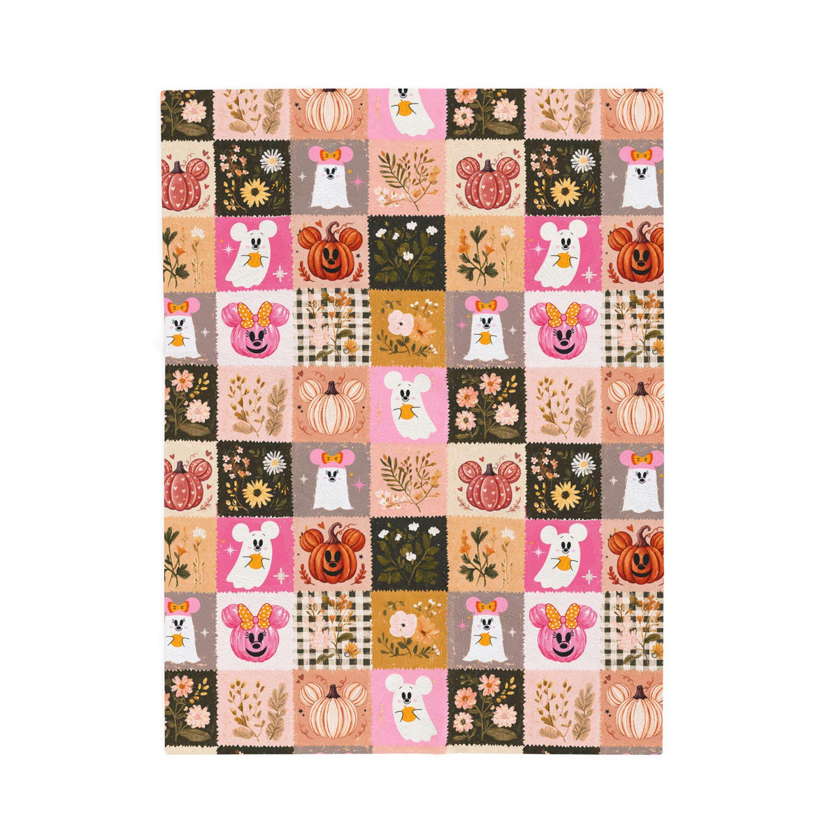 Minnie Ghost Velveteen Plush Halloween Blanket | Mickey Pumpkin Pink and Orange Halloween Throw