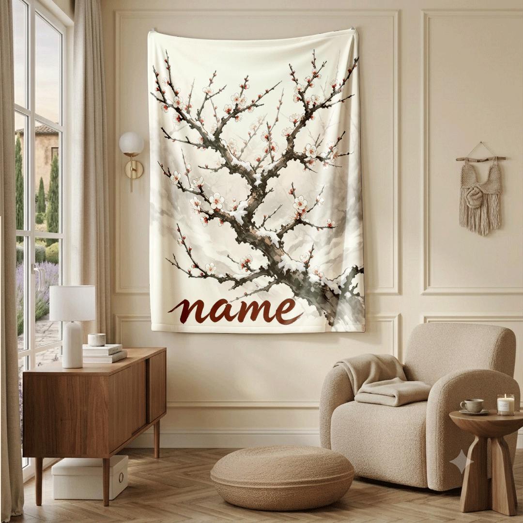 Snow plum blossom print artistic‑style hotel blanket pet blanket portable blanket Customized name holiday gift office blankets