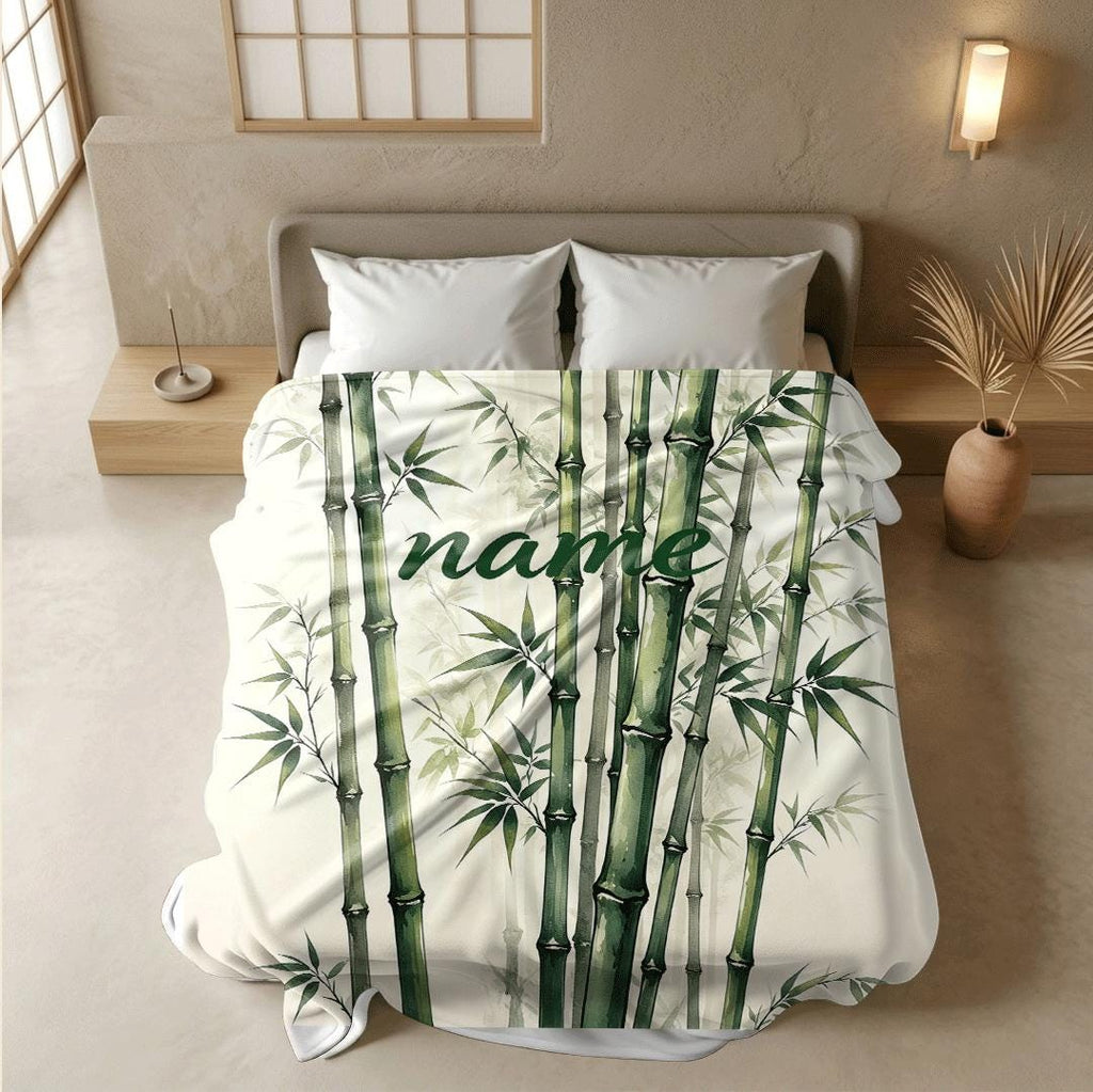 Ink bamboo print fresh‑vibe kids blanket car blanket dormitory blanket Customized name birthday gift lunch break blankets