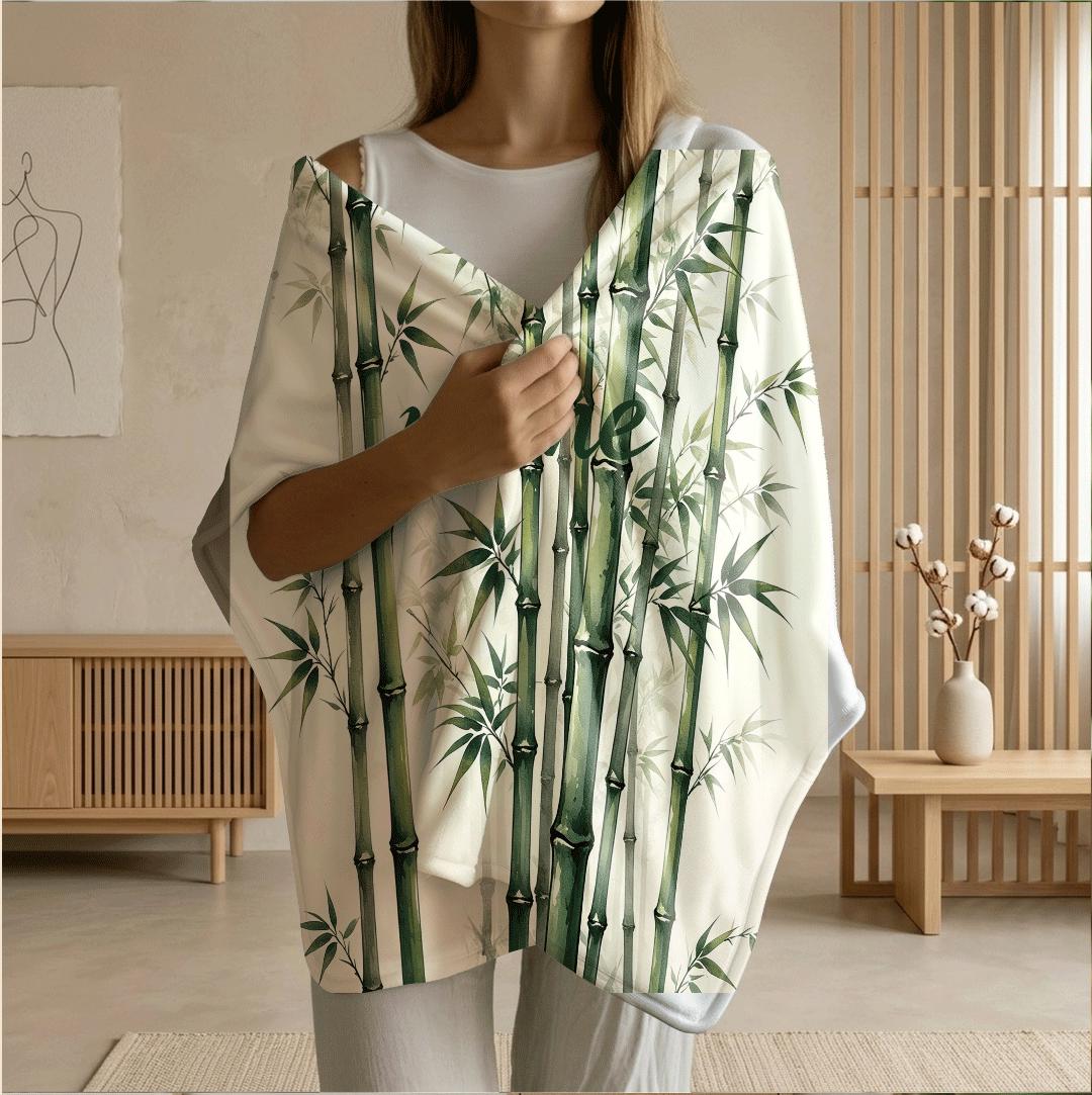 Ink bamboo print fresh‑vibe kids blanket car blanket dormitory blanket Customized name birthday gift lunch break blankets