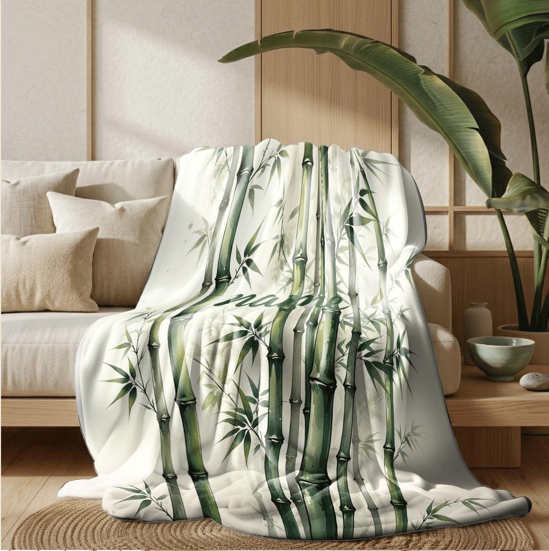Ink bamboo print fresh‑vibe kids blanket car blanket dormitory blanket Customized name birthday gift lunch break blankets