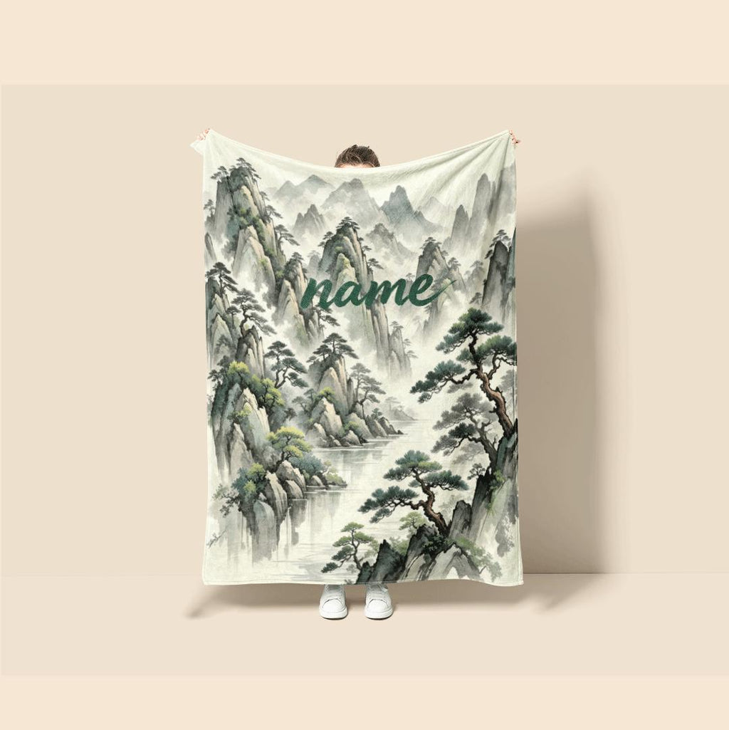 Chinese mountain print Customized name travel‑portable blanket sofa blanket single blanket retro charm gift‑ready winter warm blankets