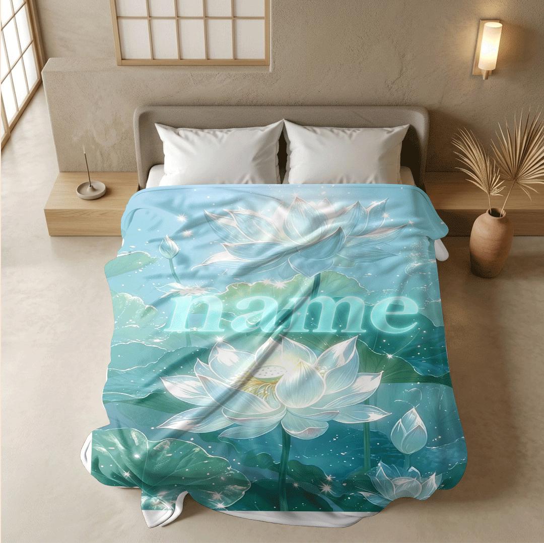 Glowing lotus print Customized name single blanket sofa blanket dormitory‑single blanket dreamy vibe gift‑ready all‑season blankets