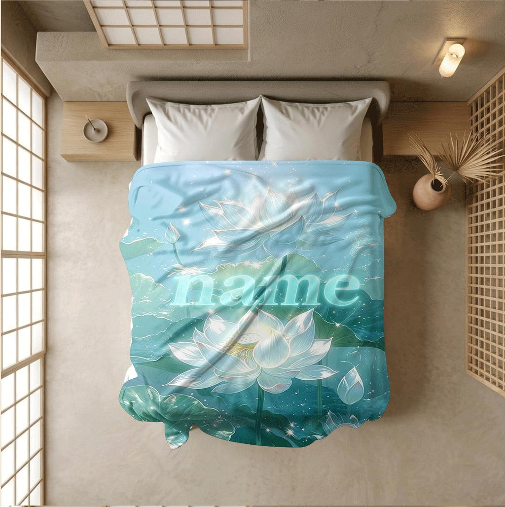 Glowing lotus print Customized name single blanket sofa blanket dormitory‑single blanket dreamy vibe gift‑ready all‑season blankets