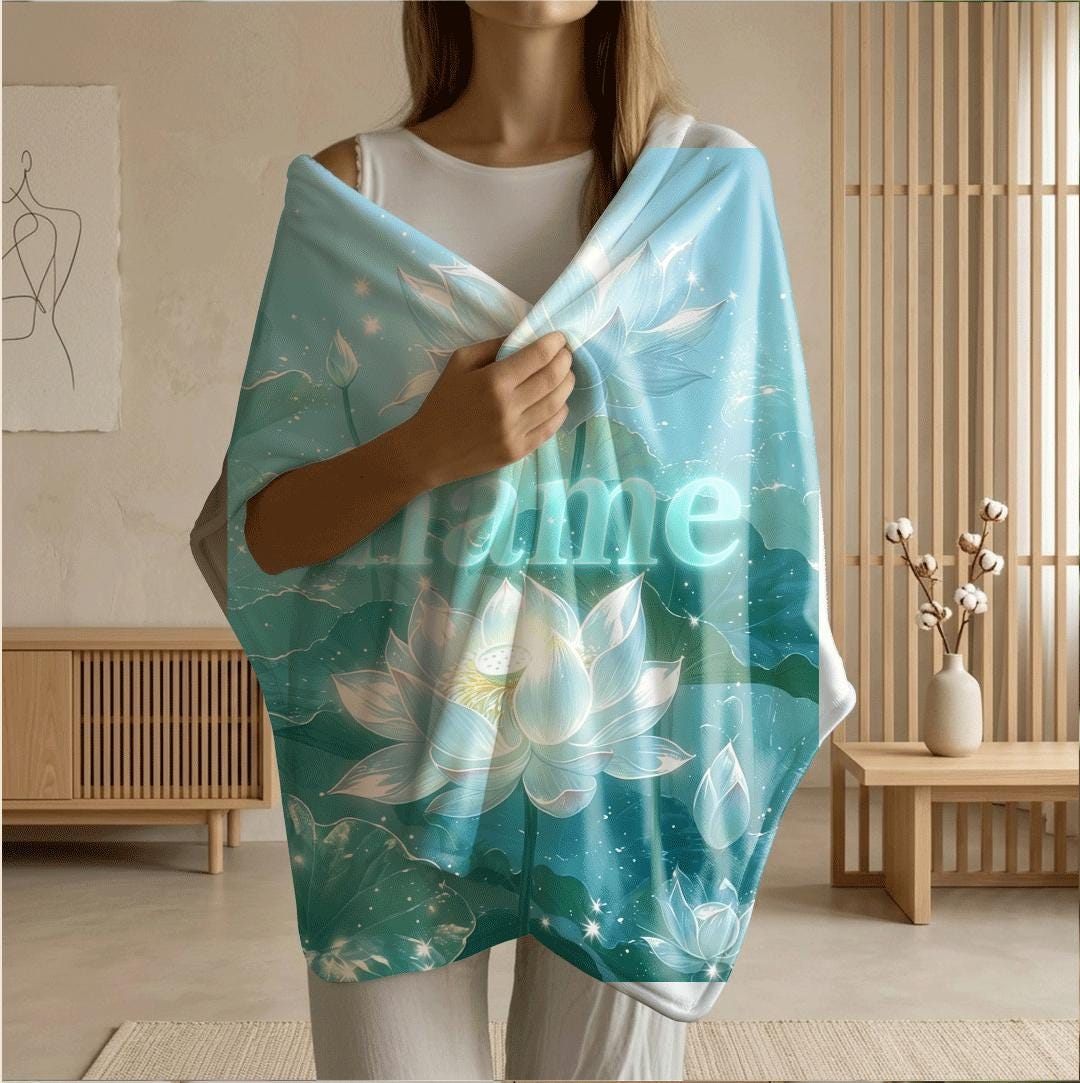Glowing lotus print Customized name single blanket sofa blanket dormitory‑single blanket dreamy vibe gift‑ready all‑season blankets