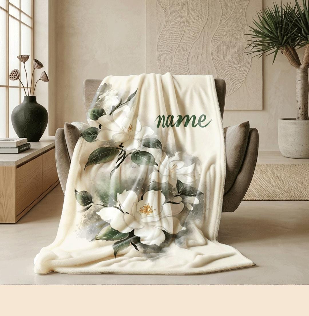 Gardenia print elegant‑vibe kids blanket car blanket dormitory blanket Customized name holiday gift lunch break blankets