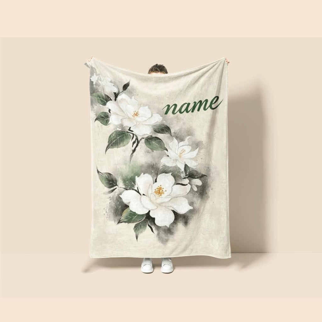 Gardenia print elegant‑vibe kids blanket car blanket dormitory blanket Customized name holiday gift lunch break blankets