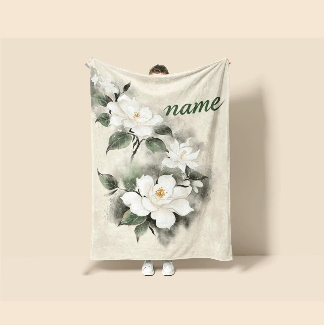Gardenia print elegant‑vibe kids blanket car blanket dormitory blanket Customized name holiday gift lunch break blankets