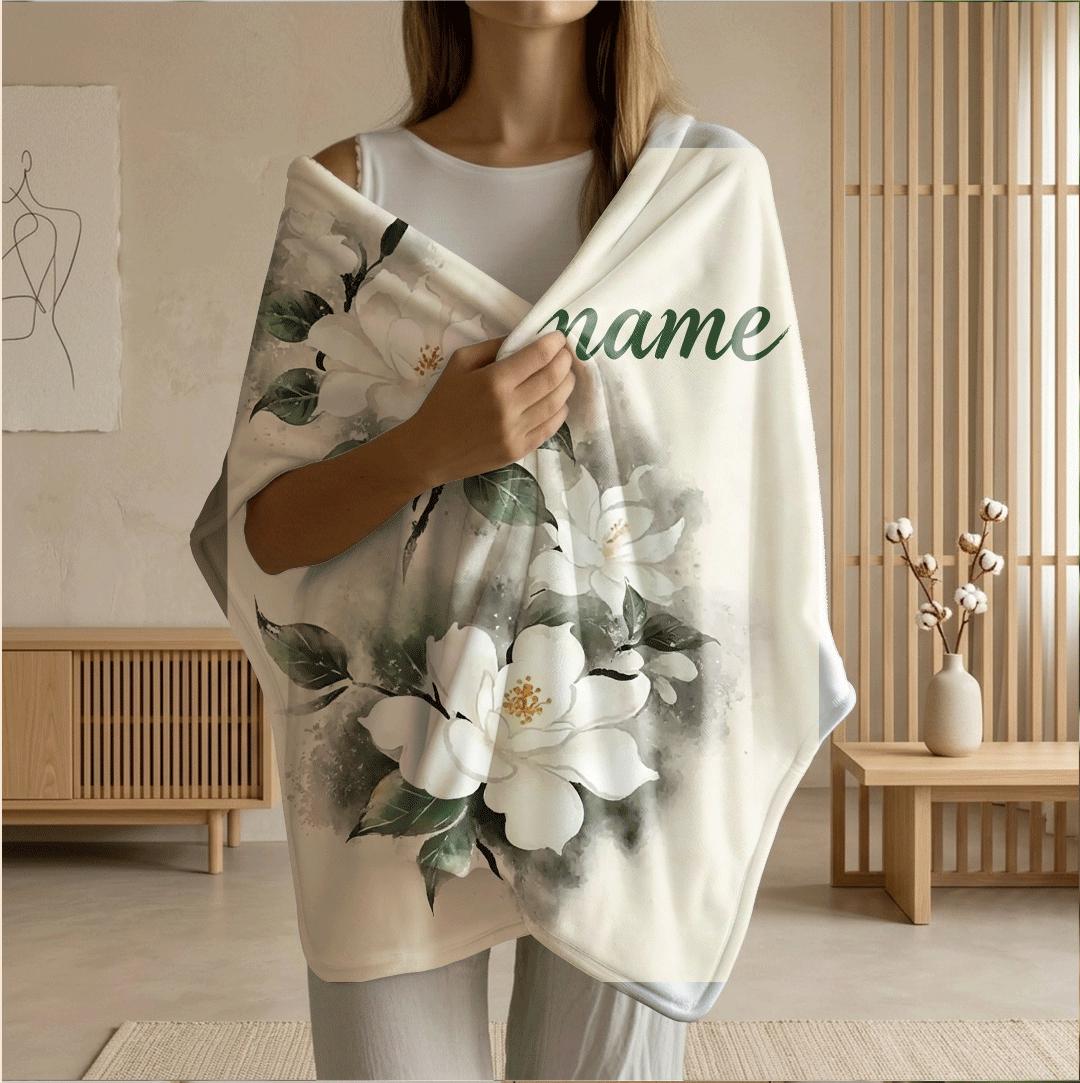 Gardenia print elegant‑vibe kids blanket car blanket dormitory blanket Customized name holiday gift lunch break blankets