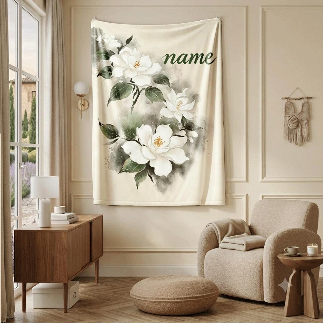 Gardenia print elegant‑vibe kids blanket car blanket dormitory blanket Customized name holiday gift lunch break blankets