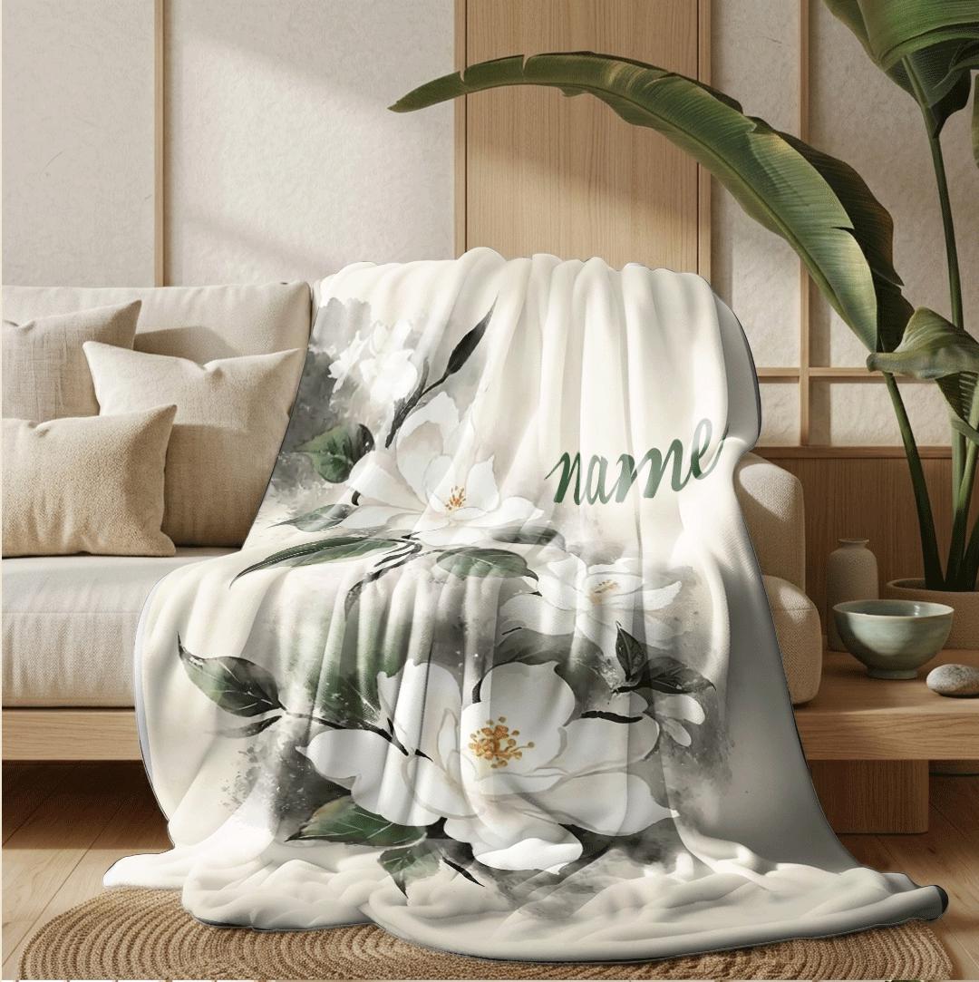 Gardenia print elegant‑vibe kids blanket car blanket dormitory blanket Customized name holiday gift lunch break blankets