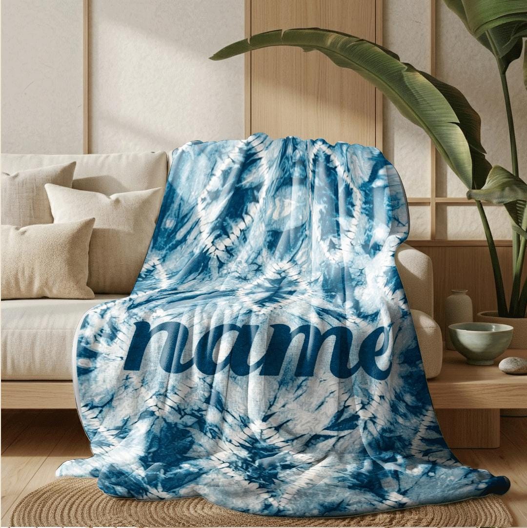 Tie‑dye geometric print boho‑style dormitory blanket pet blanket hotel blanket Customized name birthday gift Nap blankets