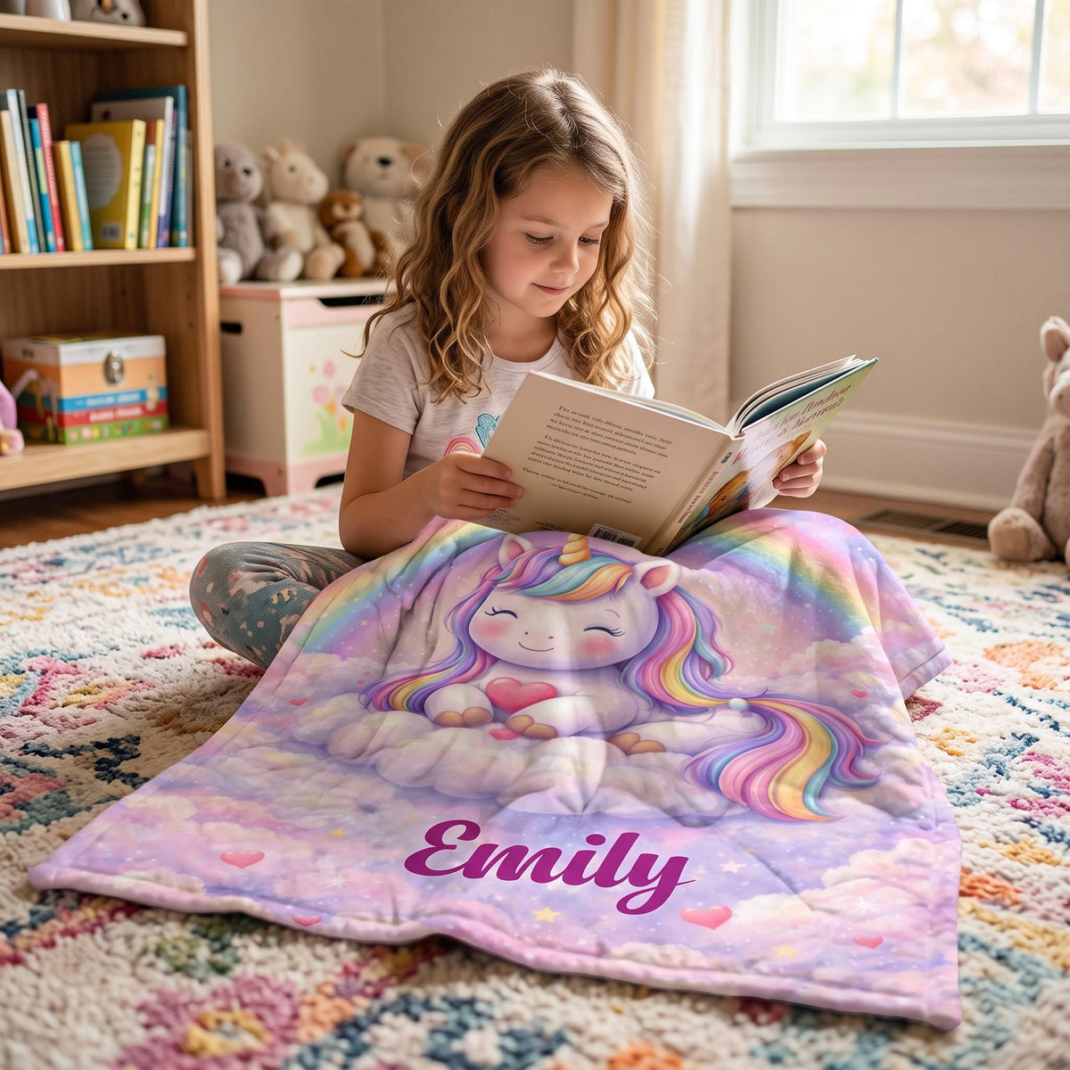 Personalized Unicorn Blanket, Custom Name Rainbow Throw for Girls, Magical Room Decor, Pastel Cloud Blanket, Cute Toddler Gift