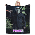 Personalized Horror Movie Inspired Flannel Blanket, Custom Name Spooky Blanket, Halloween Gift, Cozy Fleece Throw Blanket