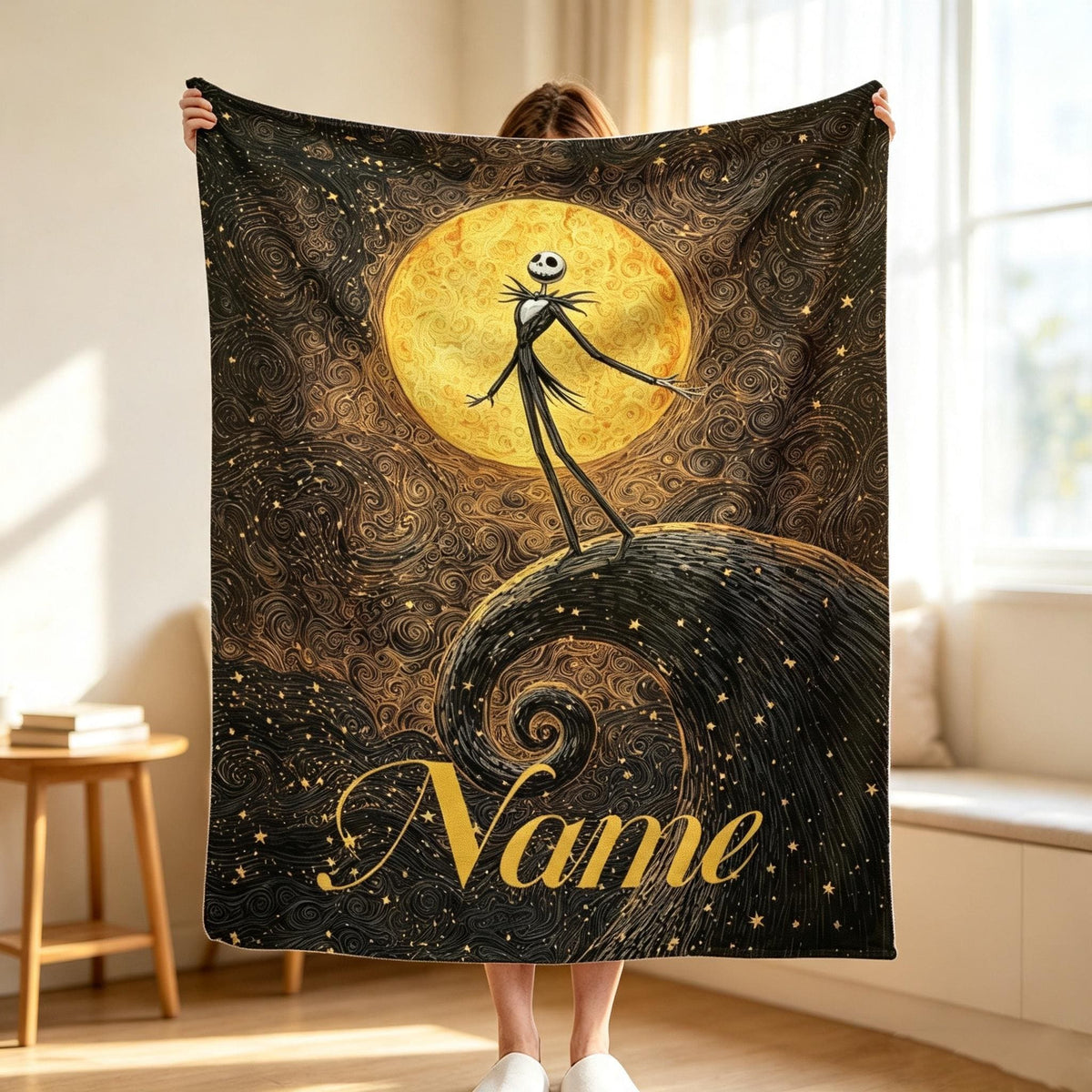 Personalized Gothic Skeleton Blanket, Custom Name Moonlit Halloween Throw, Spooky Holiday Gift