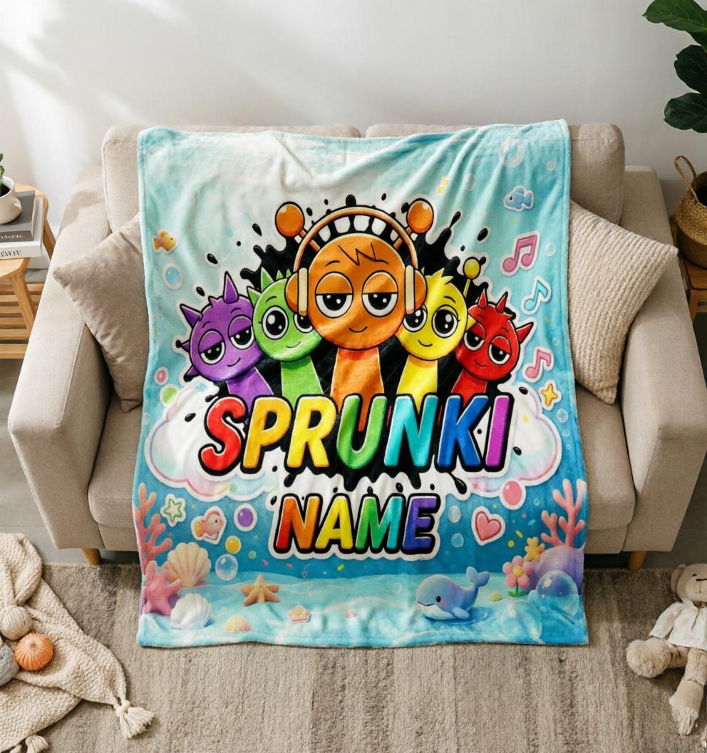 Custom Sprunki Blanket Soft Throw, Personalised Name Fleece, Birthday Gift For Young Game Players