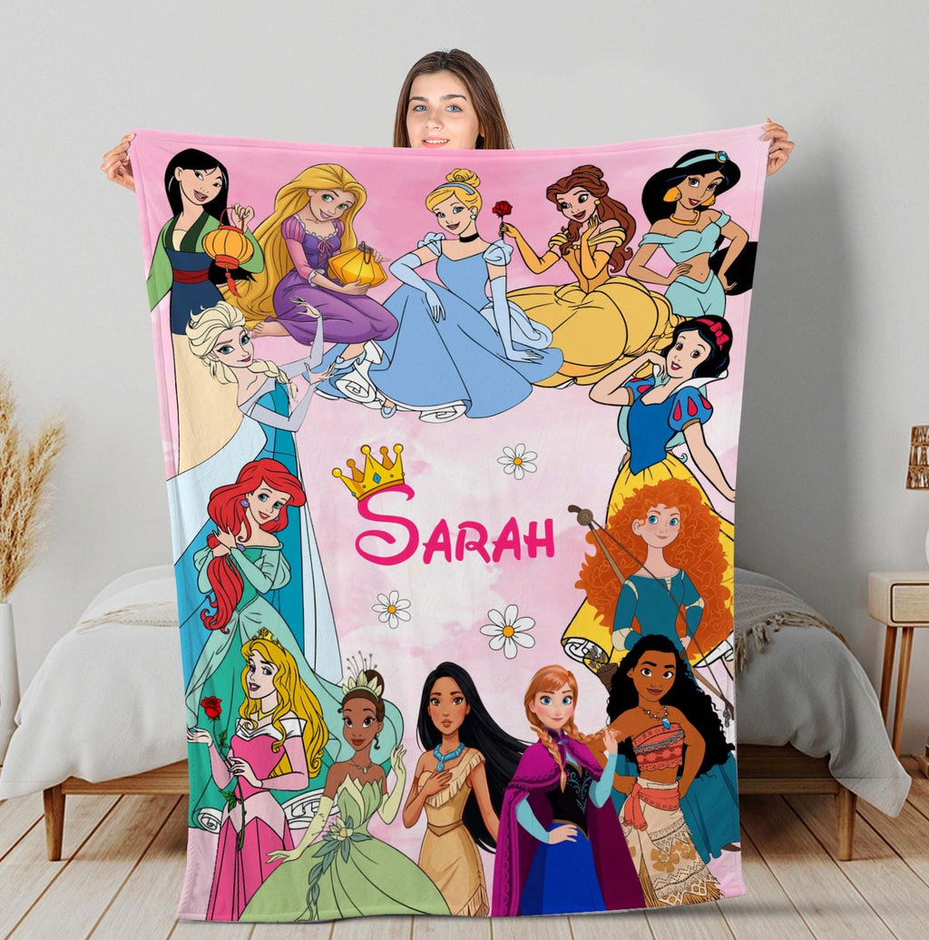 Personalized Disney Princess Blanket, Custom Name Princess Character Blanket, Disneyland Baby Girl Trip, Snow White Elsa Aurora Blanket Gift