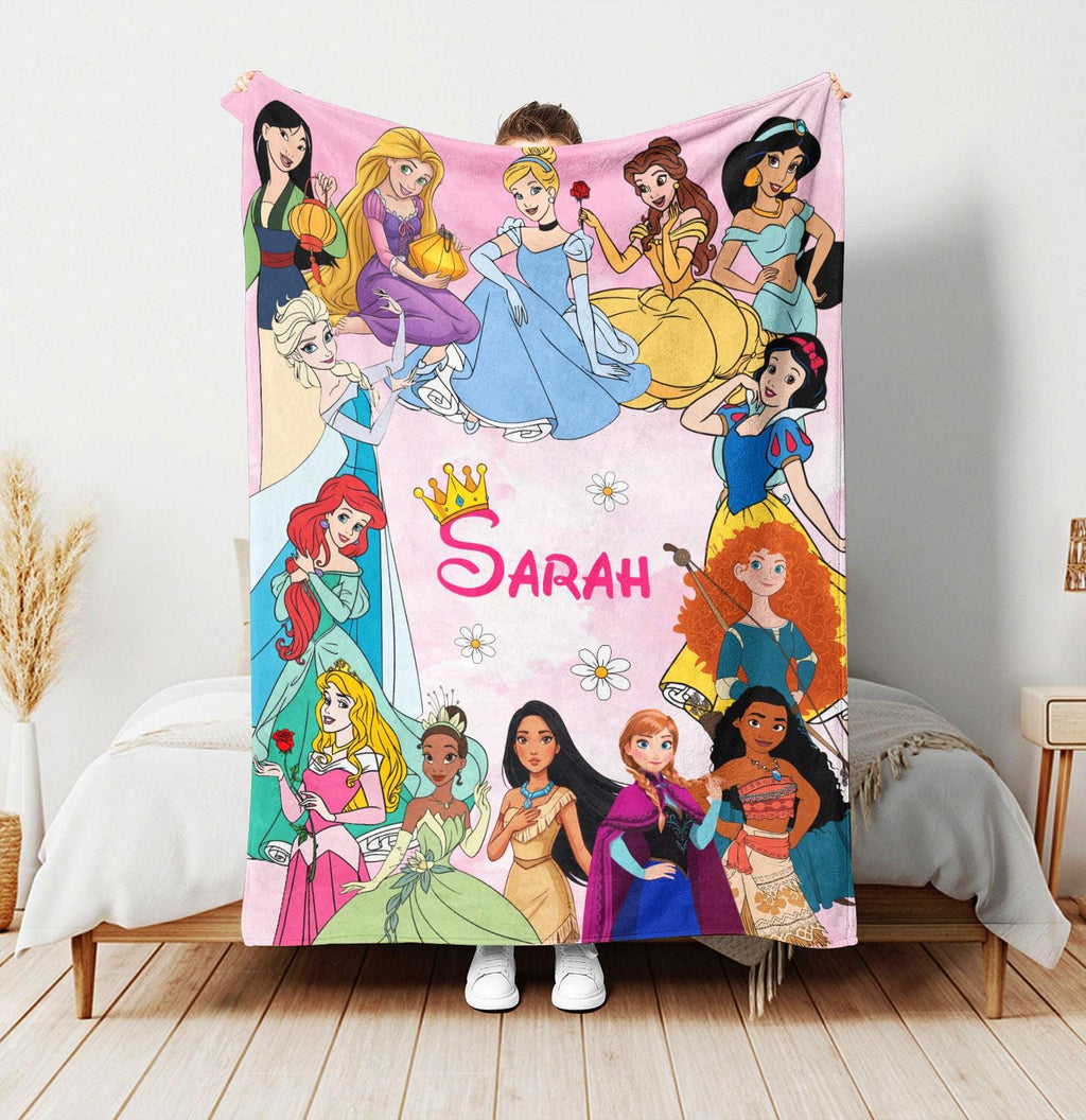 Personalized Disney Princess Blanket, Custom Name Princess Character Blanket, Disneyland Baby Girl Trip, Snow White Elsa Aurora Blanket Gift