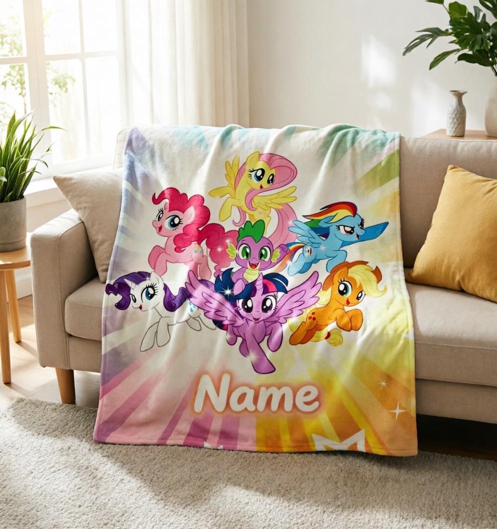 Personalized My Little Pony Fleece Blanket, Custom Name Pastel Nursery Decor