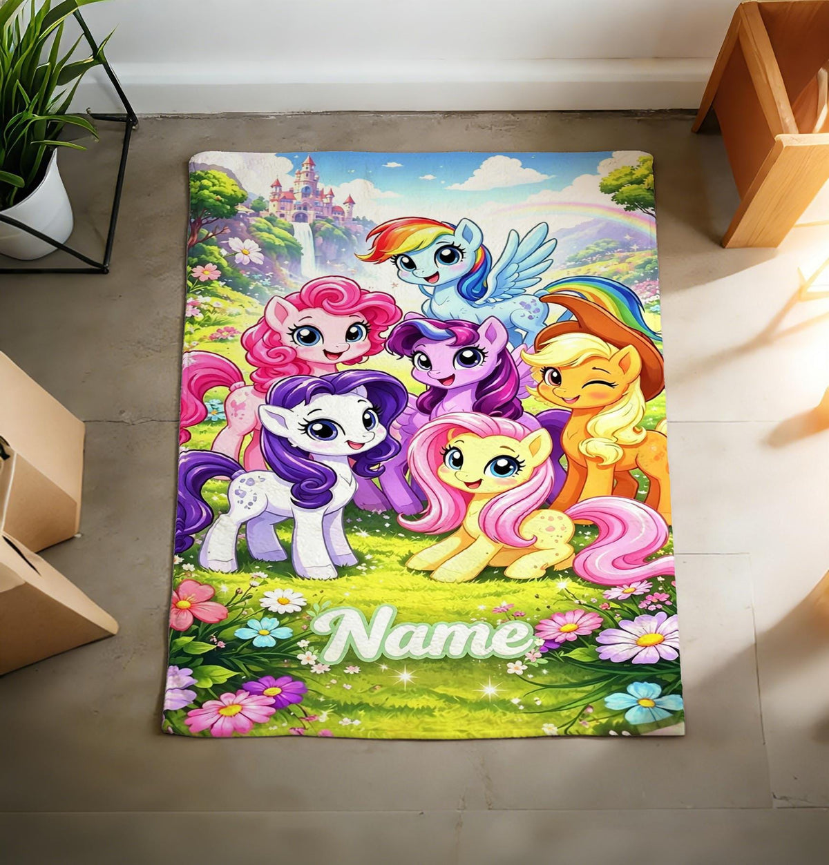 Personalized My Little Pony Fleece Blanket, Custom Name Pastel Nursery Decor