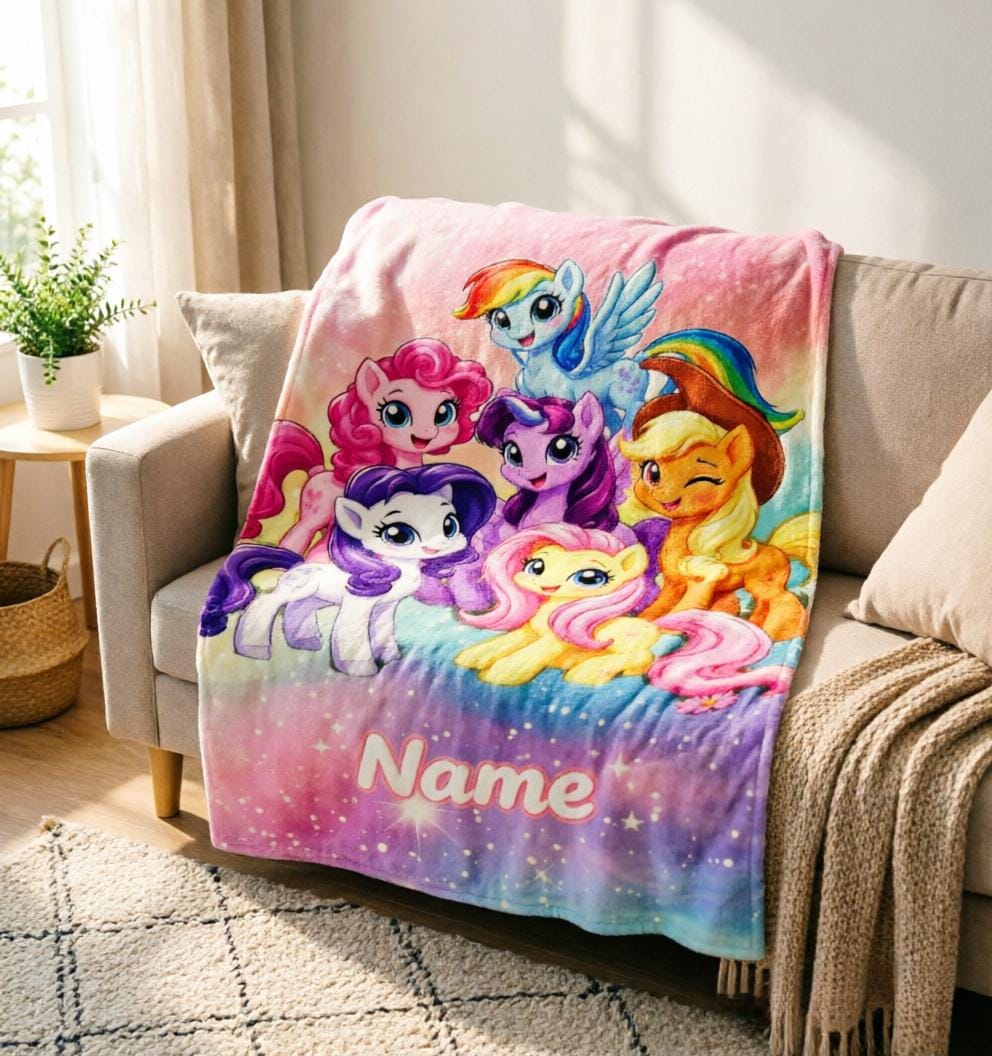 Personalized My Little Pony Fleece Blanket, Custom Name Pastel Nursery Decor