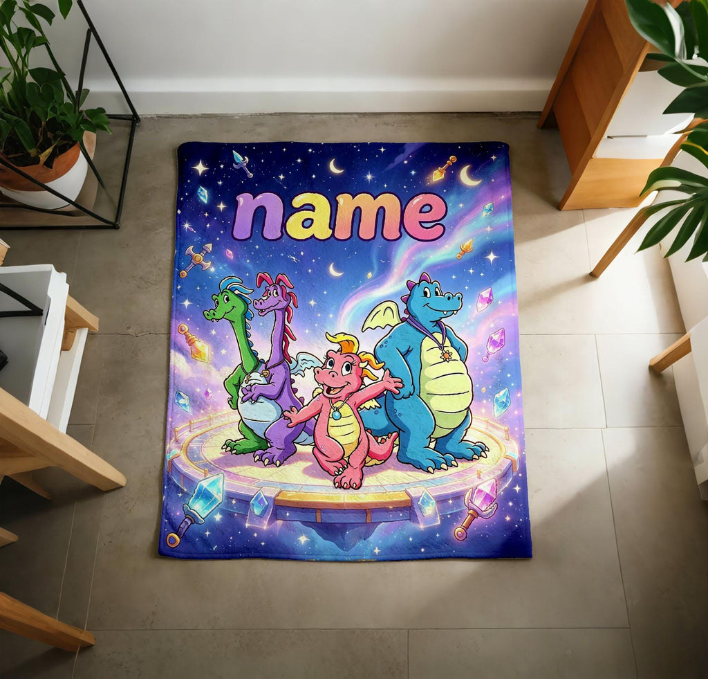 Custom‑Name Dragon Family Blanket Soft Throw, Star Crystal Art, Kids Birthday Keepsake Gift