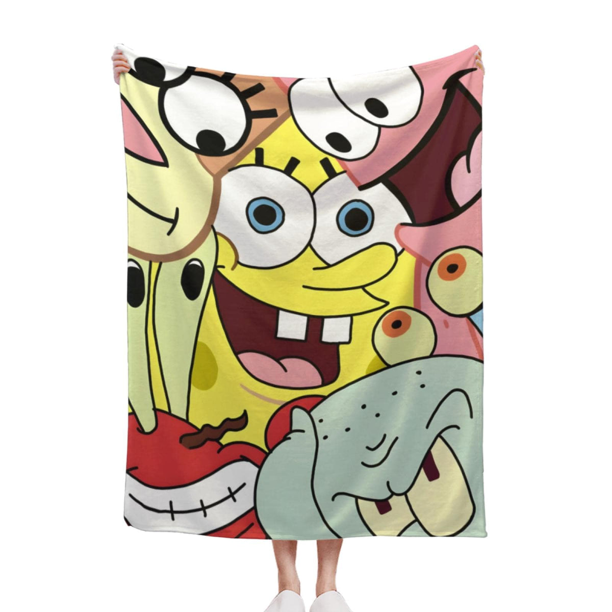 Cute Yellow Cartoon Character Flannel Blanket, Cozy Soft Throw Blanket, Fun Cartoon Bedding Decor, Warm Plush Blanket for Kids Room