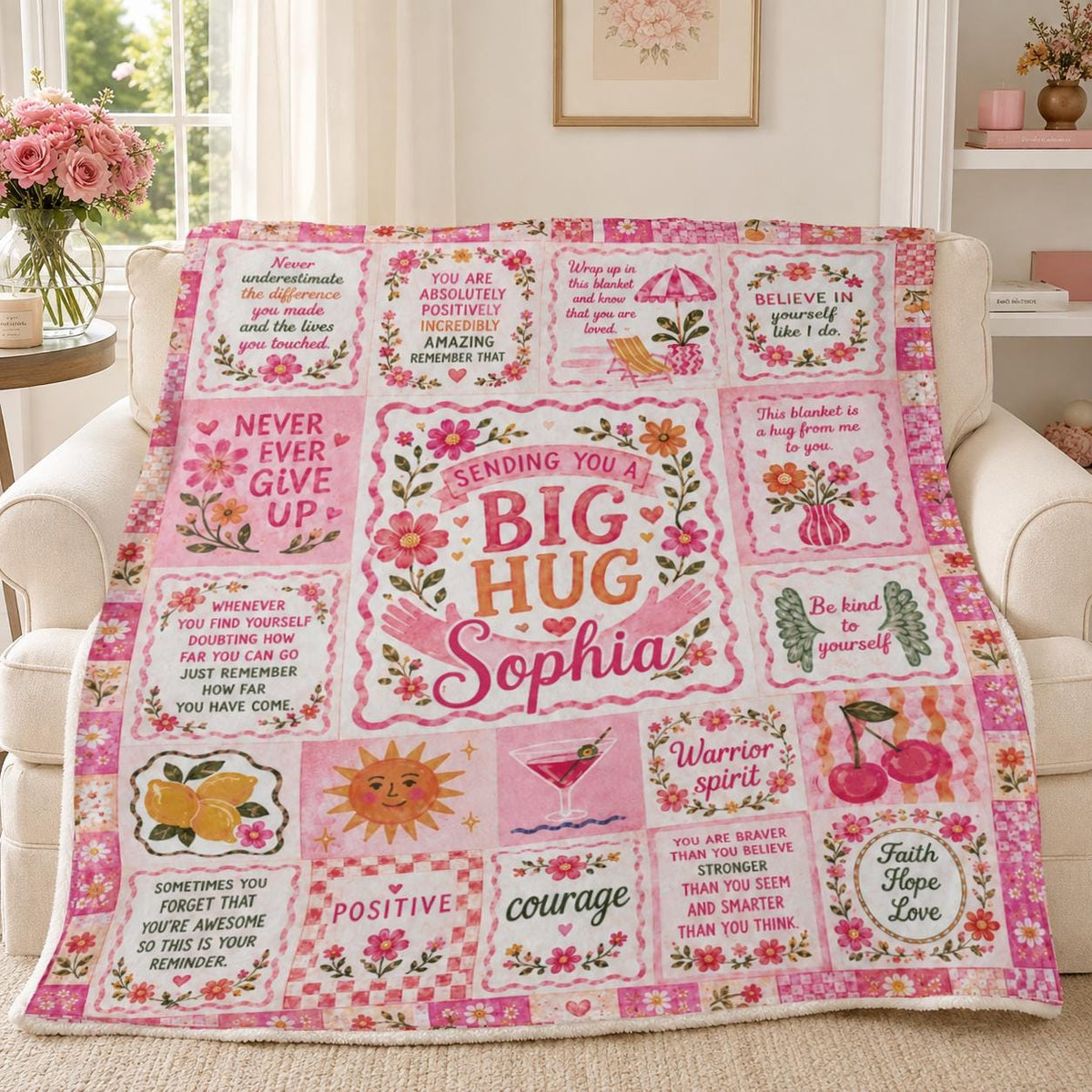 Personalized Inspirational Blanket, Thinking of You Gift, Comfort Blanket for Women, Get Well Soon Gift, Encouragement Gift, Hug Blanket
