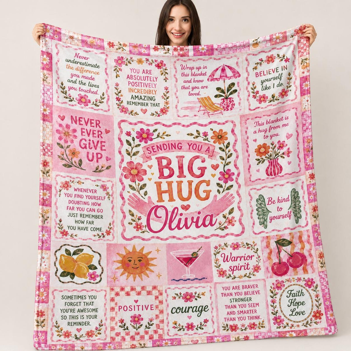 Personalized Inspirational Blanket, Thinking of You Gift, Comfort Blanket for Women, Get Well Soon Gift, Encouragement Gift, Hug Blanket