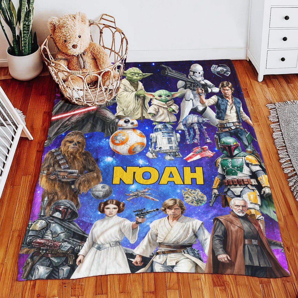 Personalized Disney Star Wars Blanket, Custom Name Star Wars Character Throw Blanket,Grogu Darth Vader Fleece Blanket,Birthday Gift Kids Fan