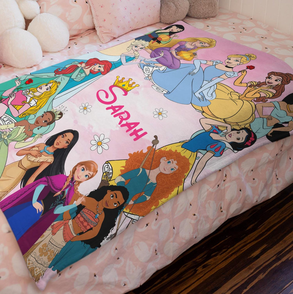 Custom Name Disney Princess Blanket, Personalized Girl Fleece Throw Blanket, Disney Blanket Kids Birthday Gift, Princess Nursery Bedding