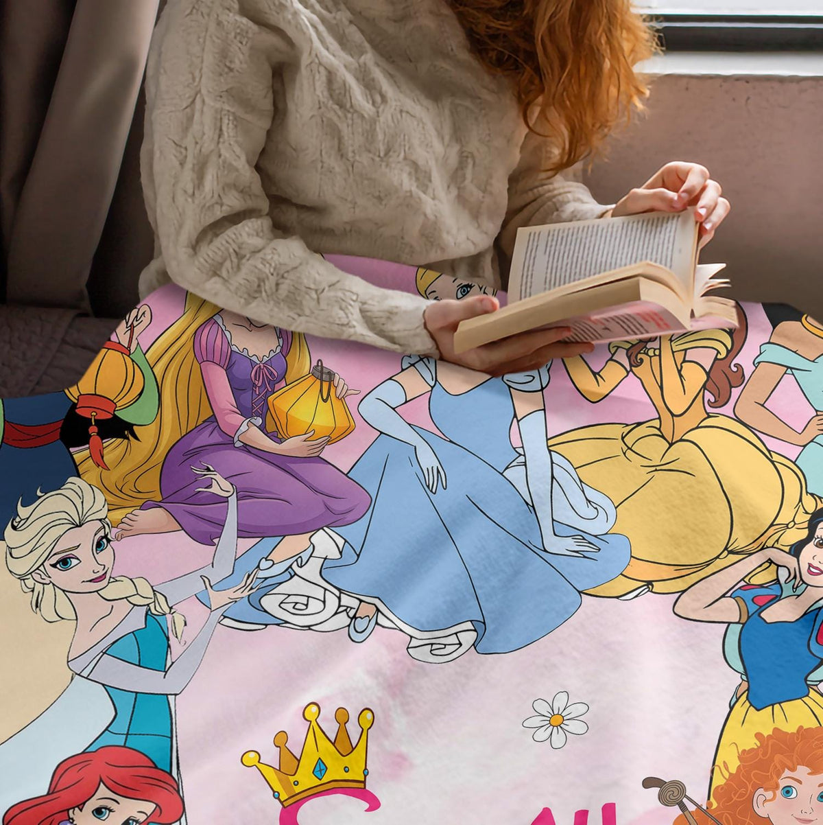 Custom Name Disney Princess Blanket, Personalized Girl Fleece Throw Blanket, Disney Blanket Kids Birthday Gift, Princess Nursery Bedding