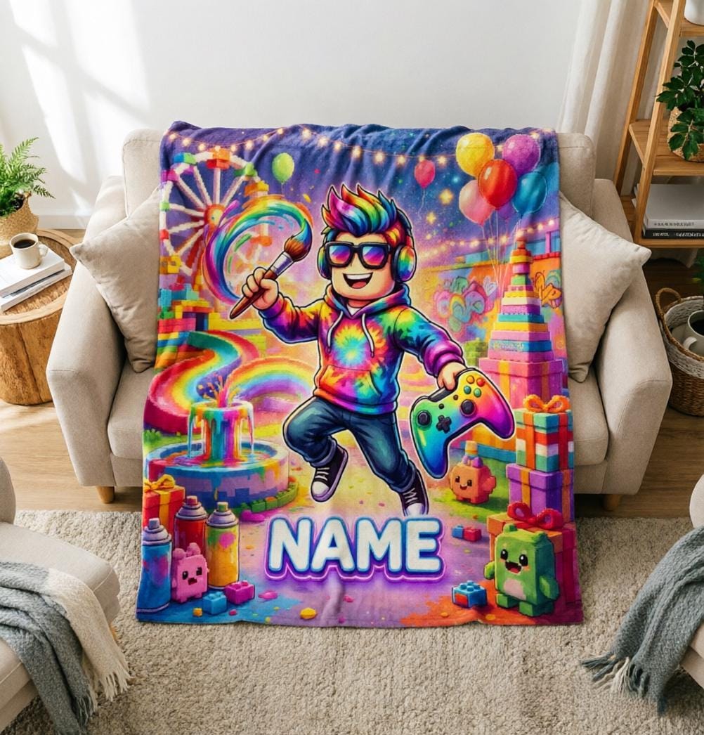 Carnival Game Blanket Soft Throw, Custom Name, Gift For Gaming Art Kids