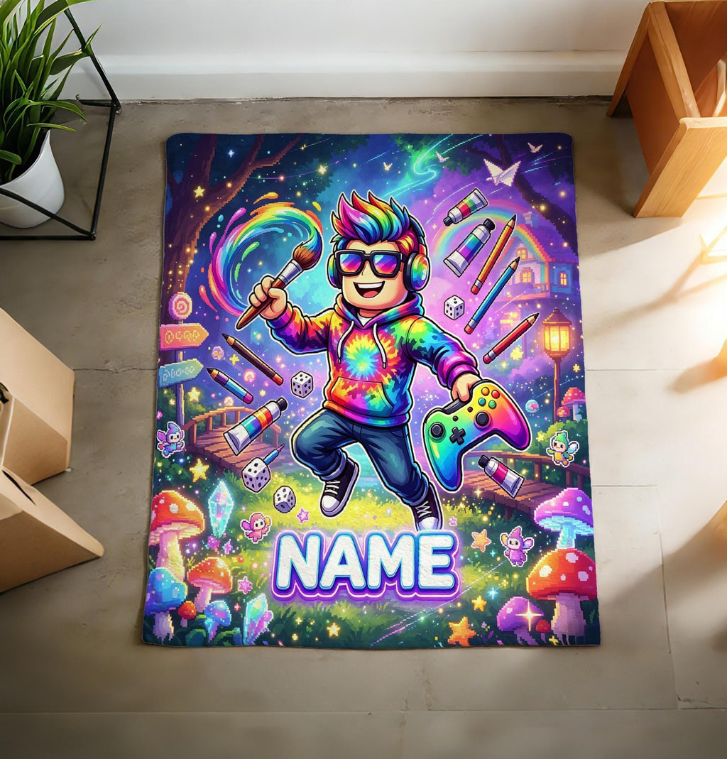 Roblox Custom Name Blanket Soft Throw, Pixel Fleece for Boys, Birthday Gift