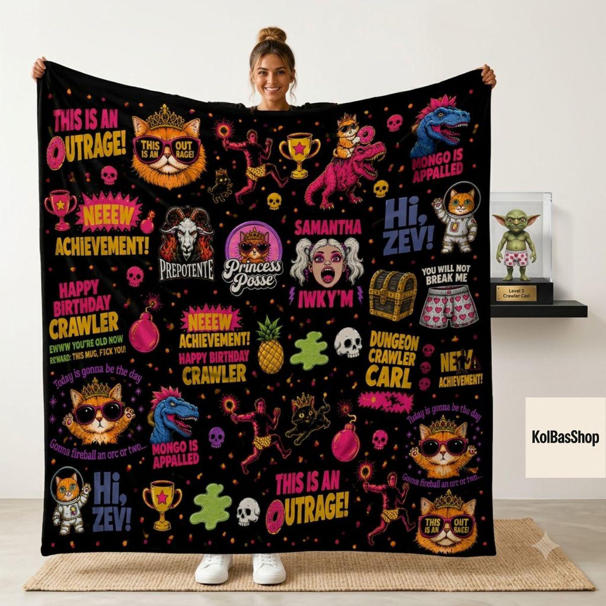 Dungeon Crawler Carl Blanket, Princess Donut Throw Blanket, LitRPG Fantasy Blanket, Book Lover Cozy Blanket, Sci Fi Reader Home Decor