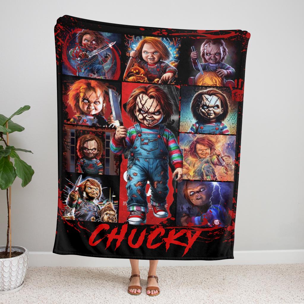 Scary Chucky Horror Blanket, Creepy Killer Doll Throw Blanket, Spooky Halloween Blanket, Movie Gift for Horror Fans, Cozy Fleece Bedding
