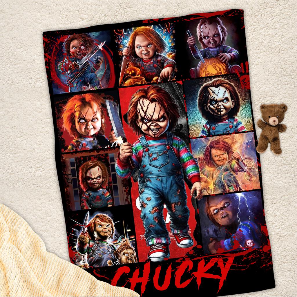 Scary Chucky Horror Blanket, Creepy Killer Doll Throw Blanket, Spooky Halloween Blanket, Movie Gift for Horror Fans, Cozy Fleece Bedding