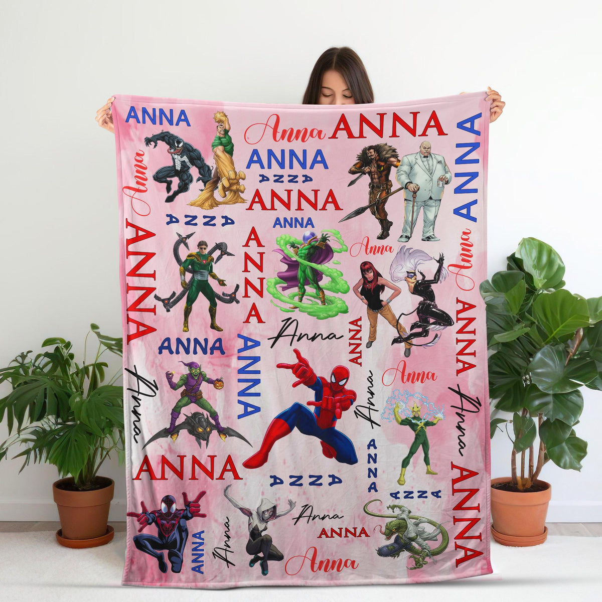 Custom Spiderman Blanket,Personalized Marvel MCU Blanket,Spiderman and Friends Villains Throw Kids,Birthday Gift Toddler Fleece,Peter Parker