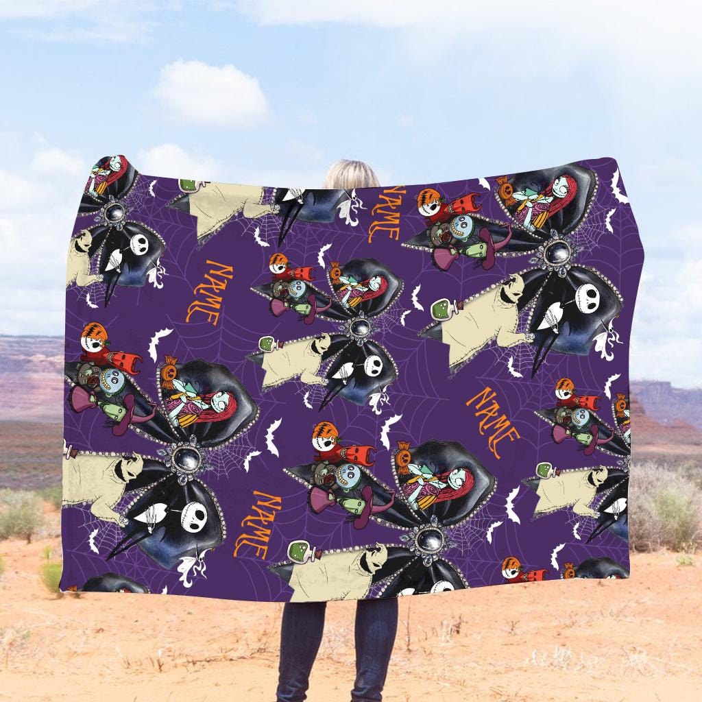Personalized Spooky Name Blanket, Custom Halloween Coquette Bow Throw Blanket, Nightmare Christmas Blanket, Cozy Fleece Spooky Gift