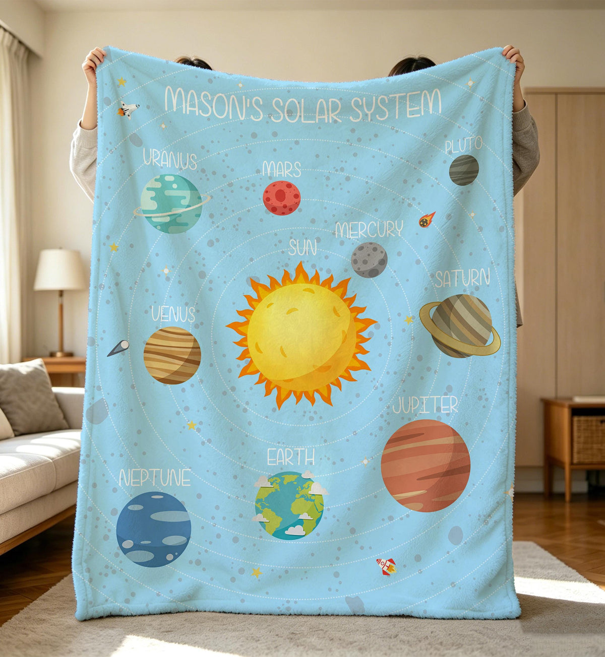 Personalized Solar System Blanket,Custom Name Flannel Blanket,Toddler Gifts,Baby Name Merch,Baby Shower Gift,Outer Space,Newborn Keepsake