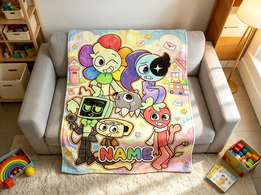 Dandy's World Character‑Printed Flannel Blanket, Multi‑Purpose Home Throw, Delightful Gift for Game Fan Friends