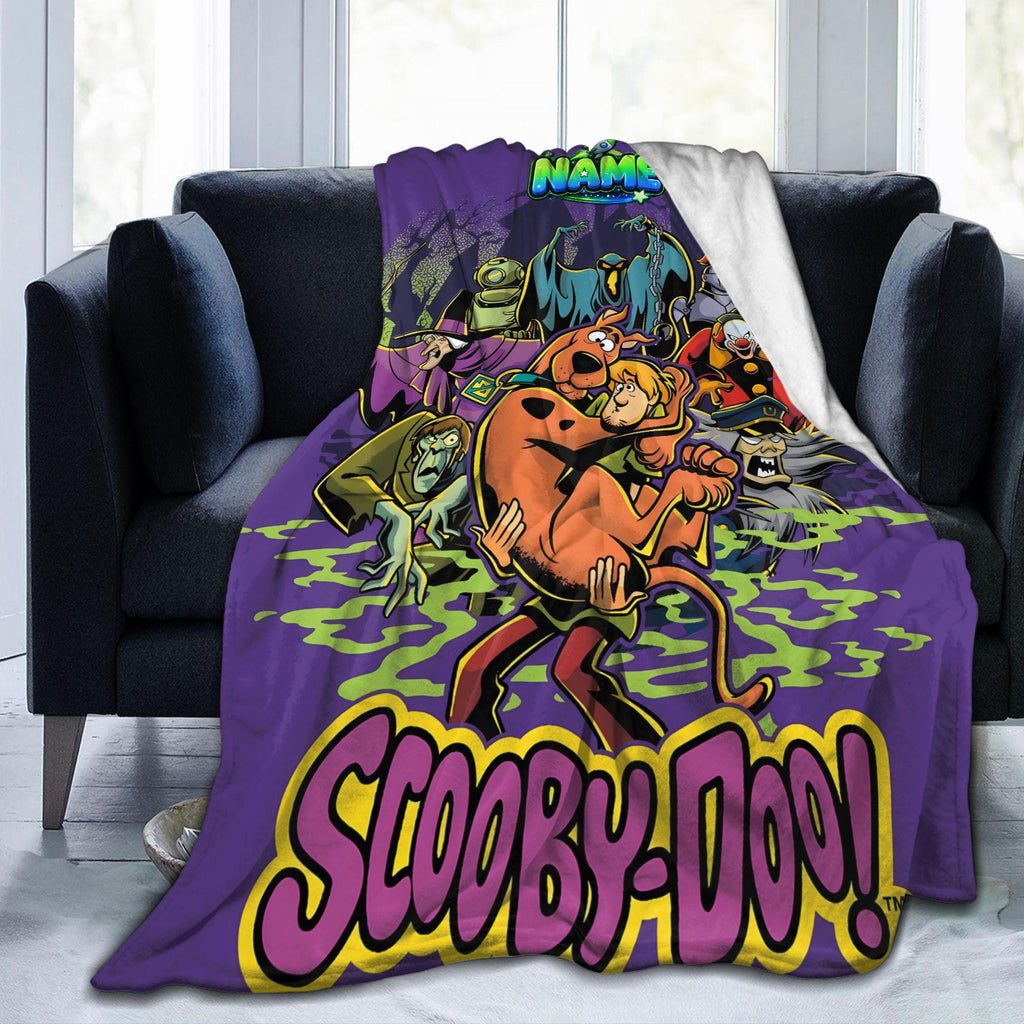 Custom Name Mystery Dog Blanket, Personalized Cartoon Dog Flannel Blanket, Cozy Fleece Throw Blanket, Kids Birthday Gift