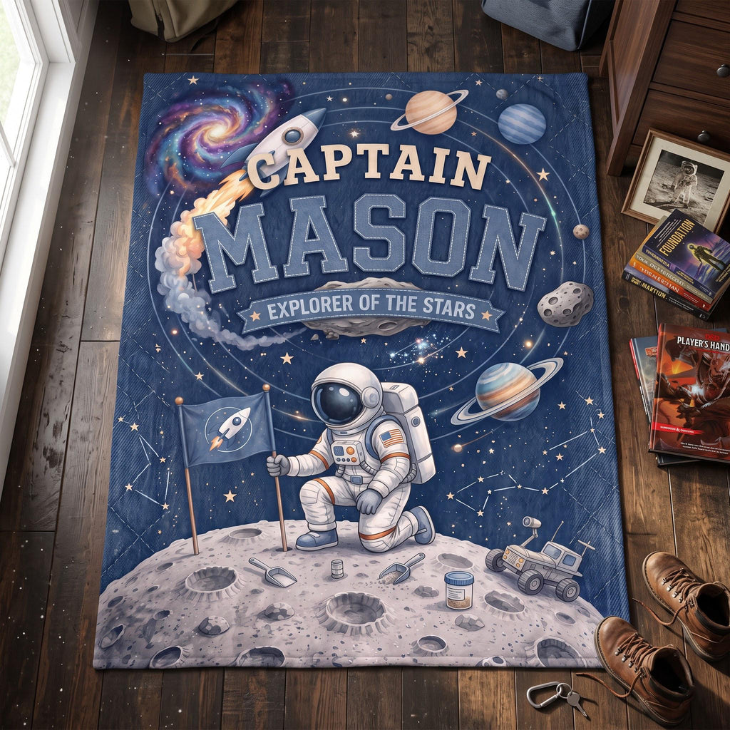 Custom Astronaut Blanket, Outer Space Theme Kids Throw, Personalized Galaxy Name Blanket for Boy, Space Nursery Decor, Toddler Birthday Gift