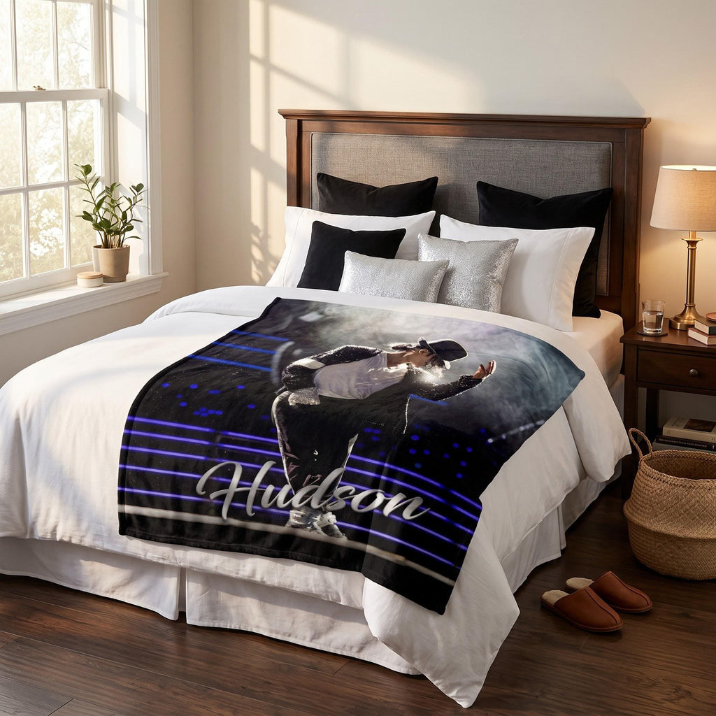 Personalized Michael Jackson Blanket, Custom Name King of Pop Flannel Throw, MJ Fan Gift, Custom Pop Music Legend Fleece Blanket